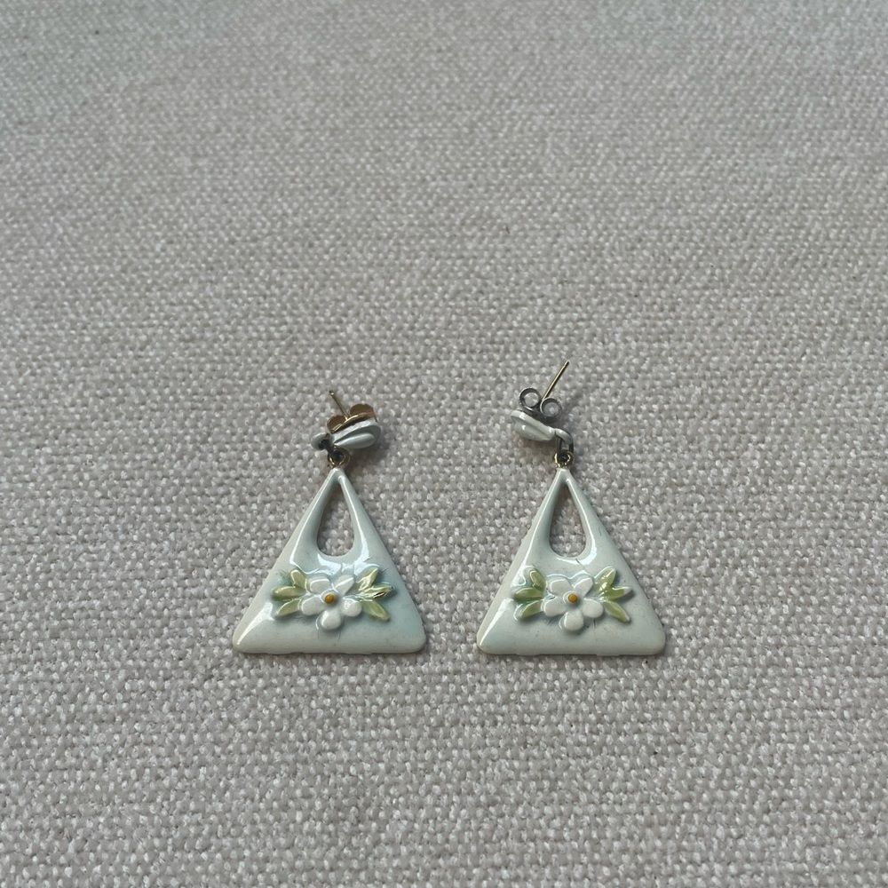 Vintage porcelain triangle earrings